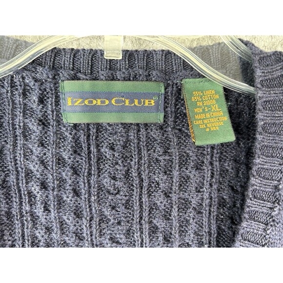 Izod Club Heavy Cable Knit Sweater Vest Men’s XL Navy Blue V-Neck Golf - Picture 6 of 6